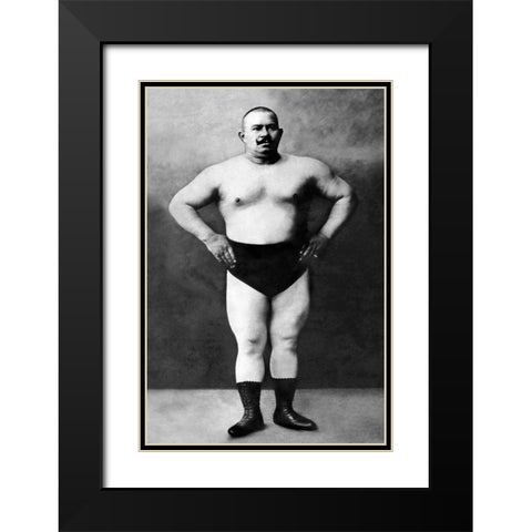 Bodybuilder in Hands on Hips Pose Black Modern Wood Framed Art Print with Double Matting by Vintage Muscle Men