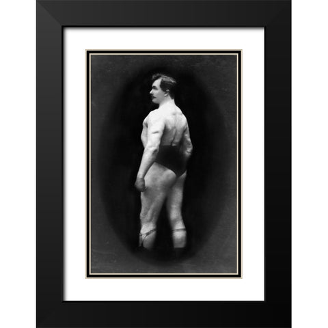Bodybuilders Back and Partial Left Profile Black Modern Wood Framed Art Print with Double Matting by Vintage Muscle Men