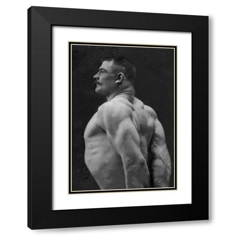 Flexing Triceps, Deltoids, and Trapezius Black Modern Wood Framed Art Print with Double Matting by Vintage Muscle Men