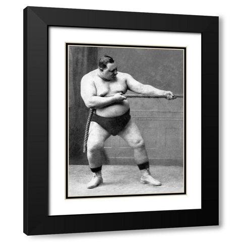 Tug of War Flex Black Modern Wood Framed Art Print with Double Matting by Vintage Muscle Men