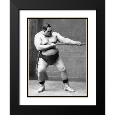 Tug of War Flex Black Modern Wood Framed Art Print with Double Matting by Vintage Muscle Men
