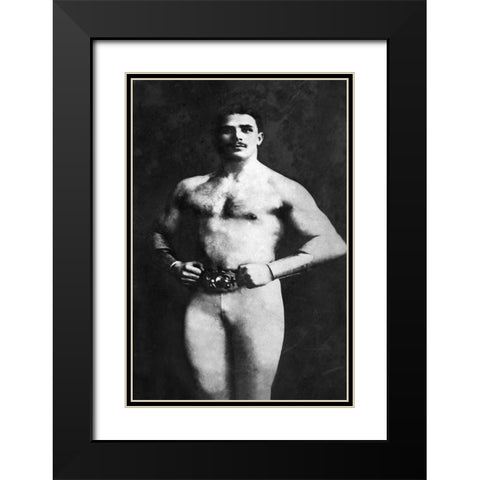 Bodybuilder in Tights Black Modern Wood Framed Art Print with Double Matting by Vintage Muscle Men