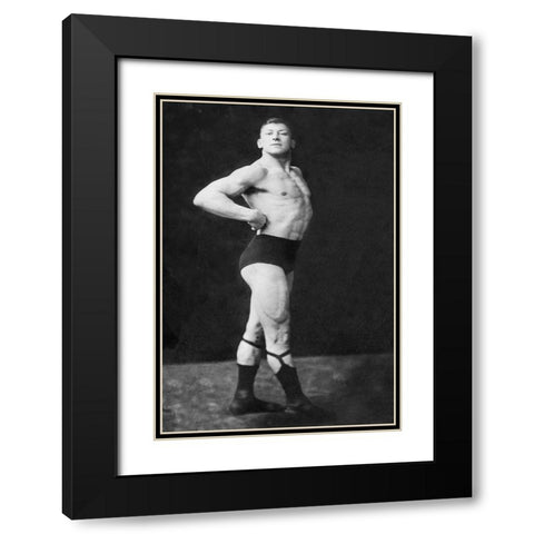 Bodybuilders Right Profile Black Modern Wood Framed Art Print with Double Matting by Vintage Muscle Men