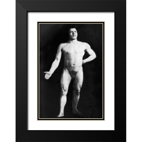 Nude Bodybuilder Black Modern Wood Framed Art Print with Double Matting by Vintage Muscle Men
