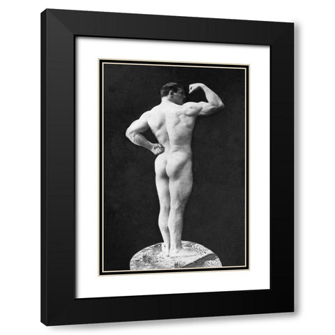 Statuesque Back and Arm Curl Black Modern Wood Framed Art Print with Double Matting by Vintage Muscle Men