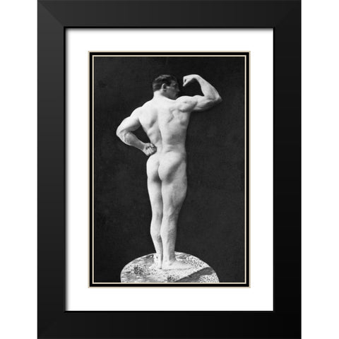 Statuesque Back and Arm Curl Black Modern Wood Framed Art Print with Double Matting by Vintage Muscle Men