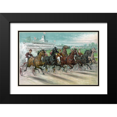 A Dash for the Pole Black Modern Wood Framed Art Print with Double Matting by Currier and Ives