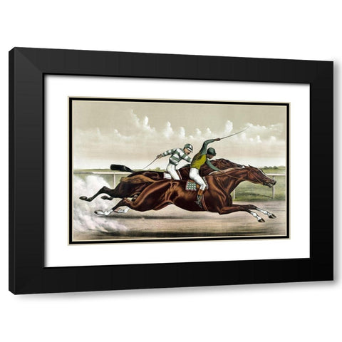 Great Horses in a Great Race Black Modern Wood Framed Art Print with Double Matting by Cameron, J.