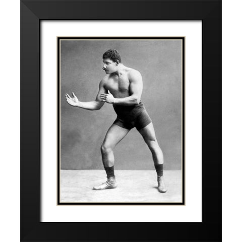 Wrestling Ready Stance Black Modern Wood Framed Art Print with Double Matting by Vintage Wrestler