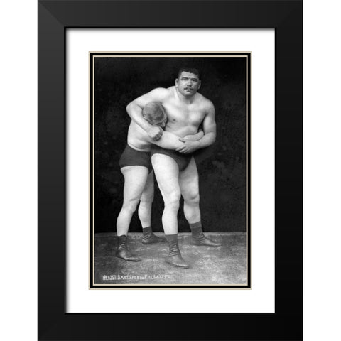 Wrestling Headlock Black Modern Wood Framed Art Print with Double Matting by Vintage Wrestler
