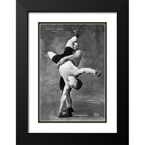 Ceinture a Rebours Debout Black Modern Wood Framed Art Print with Double Matting by Vintage Wrestler