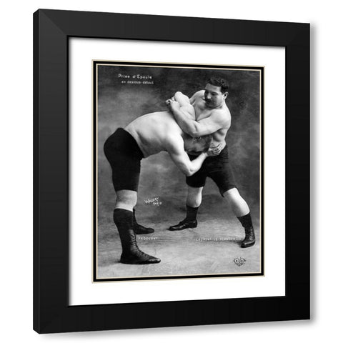 Prise dEpaule en Dessous Debout Black Modern Wood Framed Art Print with Double Matting by Vintage Wrestler