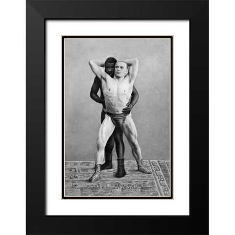 Champion Russian Wrestler Black Modern Wood Framed Art Print with Double Matting by Vintage Wrestler