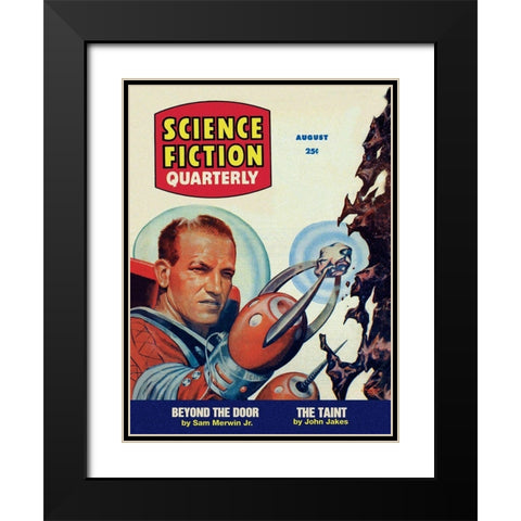 Science Fiction Quarterly: Astronaut Miner Black Modern Wood Framed Art Print with Double Matting by Retrosci-fi