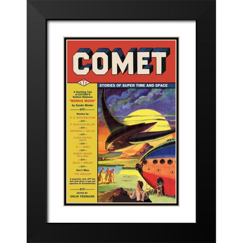 Comet: Bird Spaceship Black Modern Wood Framed Art Print with Double Matting by Retrosci-fi