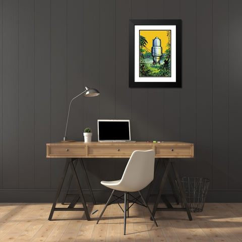 Spaceship in the Jungle Black Modern Wood Framed Art Print with Double Matting by Retrosci-fi