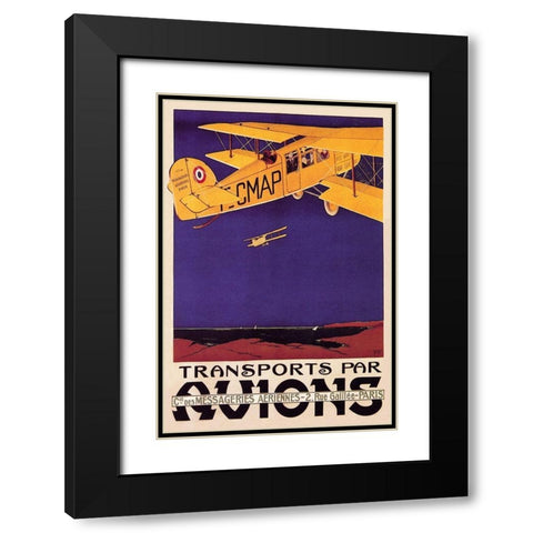 Transports par Avions Black Modern Wood Framed Art Print with Double Matting by Money, N R