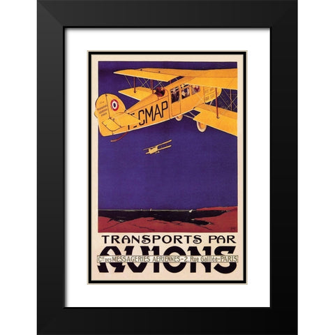 Transports par Avions Black Modern Wood Framed Art Print with Double Matting by Money, N R