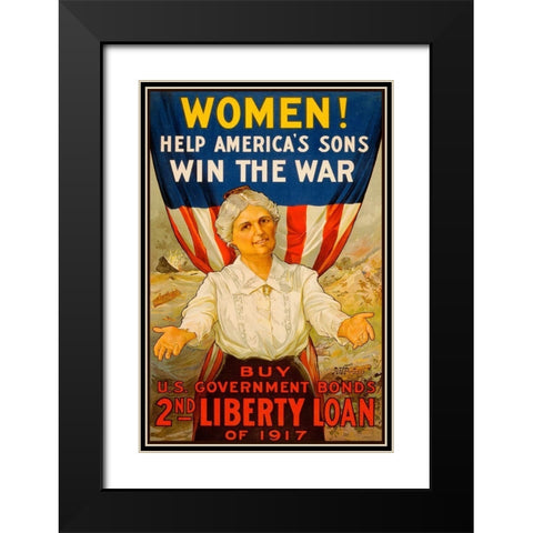 Women! Help Americas Sons Win the War Black Modern Wood Framed Art Print with Double Matting by Unknown