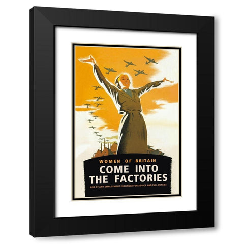 Women of Britain, Come into the Factories Black Modern Wood Framed Art Print with Double Matting by Brydone