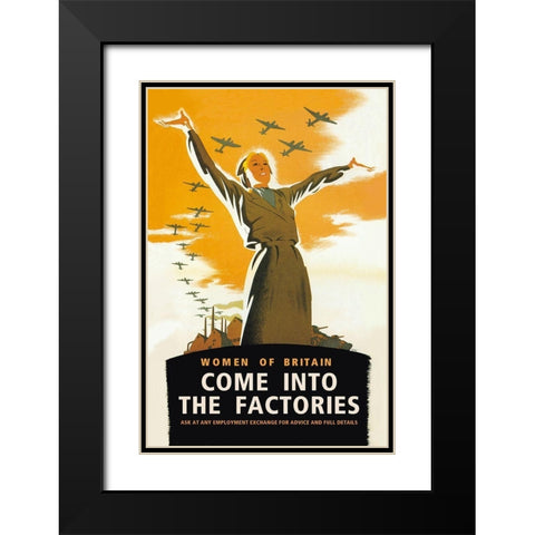 Women of Britain, Come into the Factories Black Modern Wood Framed Art Print with Double Matting by Brydone