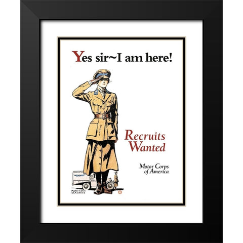 Recruits Wanted: Motor Corps of America Black Modern Wood Framed Art Print with Double Matting by Penfield, Edward