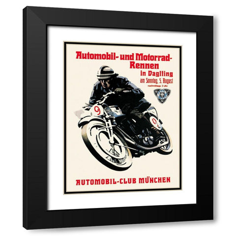 Automobile and Motorcycle Race - Munich Black Modern Wood Framed Art Print with Double Matting by Unknown