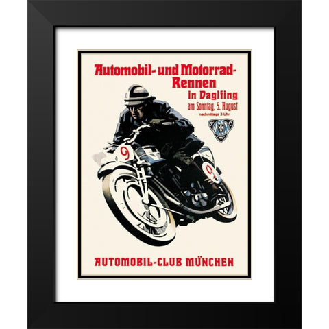Automobile and Motorcycle Race - Munich Black Modern Wood Framed Art Print with Double Matting by Unknown