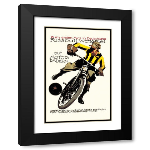 Soccer on Motorcycle Black Modern Wood Framed Art Print with Double Matting by Unknown