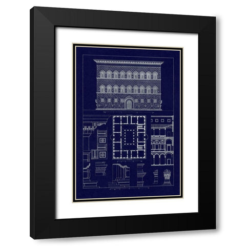 Palazzo Strozzi at Florence (Blueprint) Black Modern Wood Framed Art Print with Double Matting by Buhlmann, J.