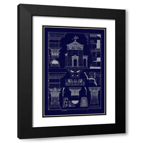 Tower of the Winds and Stoa of Hadrian (Blueprint) Black Modern Wood Framed Art Print with Double Matting by Buhlmann, J.