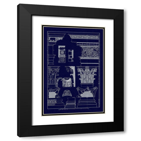 Entablatures, Capitals and Bases (Blueprint) Black Modern Wood Framed Art Print with Double Matting by Buhlmann, J.