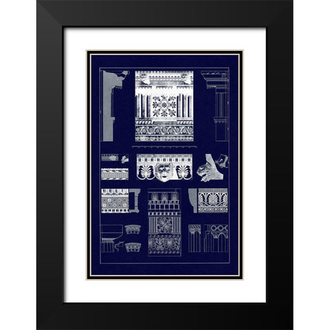 Entablatures, Terracottas and Cymas (Blueprint) Black Modern Wood Framed Art Print with Double Matting by Buhlmann, J.