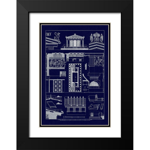 Temples and Roofings (Blueprint) Black Modern Wood Framed Art Print with Double Matting by Buhlmann, J.