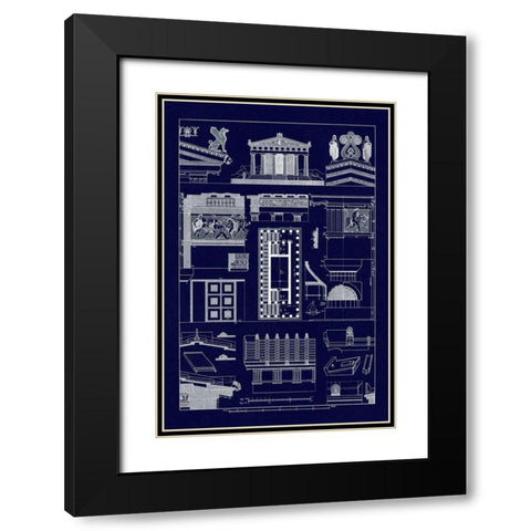 Temple of Athene and Theseus, Polychrome (Blueprint) Black Modern Wood Framed Art Print with Double Matting by Buhlmann, J.