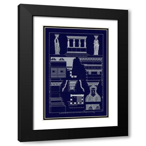 Porch of Caryatids, Polychrome (Blueprint) Black Modern Wood Framed Art Print with Double Matting by Buhlmann, J.