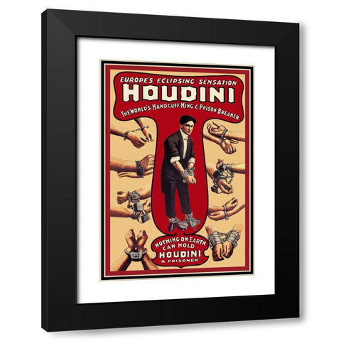 Magicians: Houdini: The Worlds Handcuff King and Prison Breaker Black Modern Wood Framed Art Print with Double Matting by Russel and Morgan