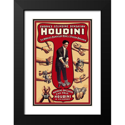 Magicians: Houdini: The Worlds Handcuff King and Prison Breaker Black Modern Wood Framed Art Print with Double Matting by Russel and Morgan