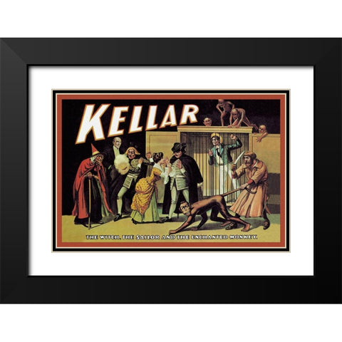 Magicians: Kellar: The Witch, the Sailor and the Enchanted Monkey Black Modern Wood Framed Art Print with Double Matting by Unknown