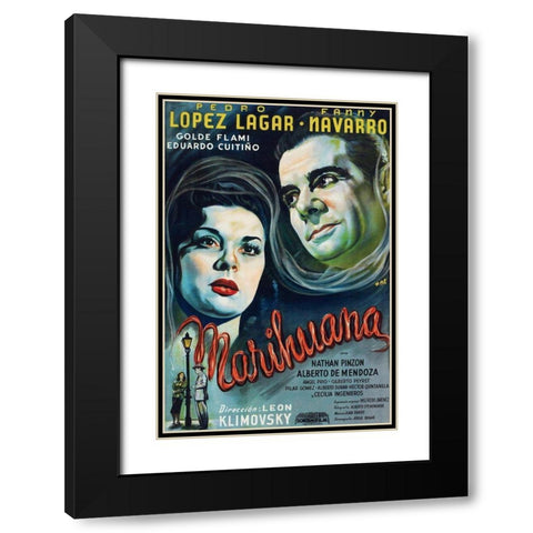 Vintage Vices: Marihuana Black Modern Wood Framed Art Print with Double Matting by Vintage Vices