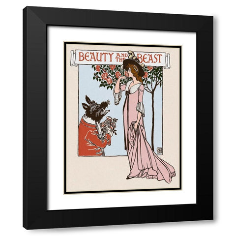 Beauty and the Beast Title Page Black Modern Wood Framed Art Print with Double Matting by Crane, Walter