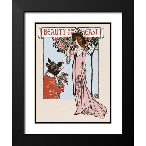 Beauty and the Beast Title Page Black Modern Wood Framed Art Print with Double Matting by Crane, Walter