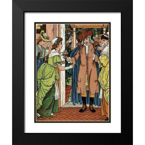 Beauty and the Beast - Greetings Black Modern Wood Framed Art Print with Double Matting by Crane, Walter