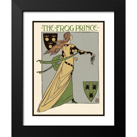 Frog Prince Title Page Black Modern Wood Framed Art Print with Double Matting by Crane, Walter