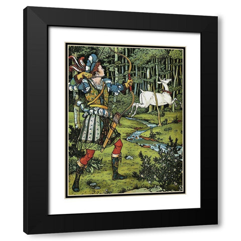 Hind in the Wood - The Archer Black Modern Wood Framed Art Print with Double Matting by Crane, Walter