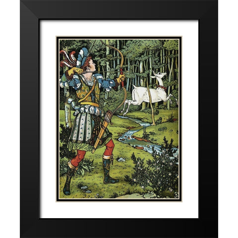 Hind in the Wood - The Archer Black Modern Wood Framed Art Print with Double Matting by Crane, Walter