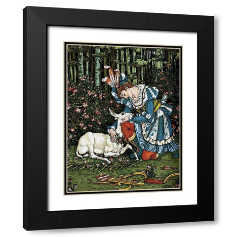 Hind in the Wood - In the Forest Black Modern Wood Framed Art Print with Double Matting by Crane, Walter