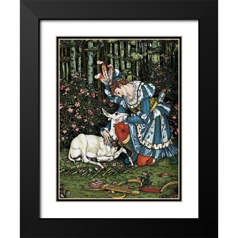Hind in the Wood - In the Forest Black Modern Wood Framed Art Print with Double Matting by Crane, Walter