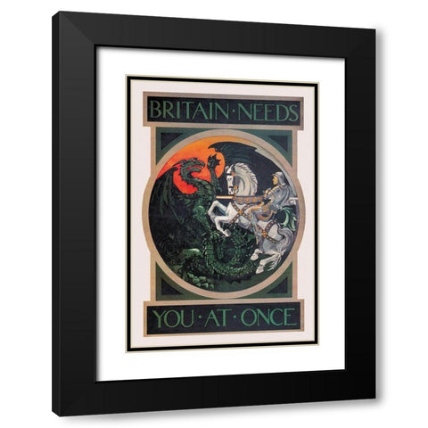 WWI: Britain Needs You at Once Black Modern Wood Framed Art Print with Double Matting by Anonymous