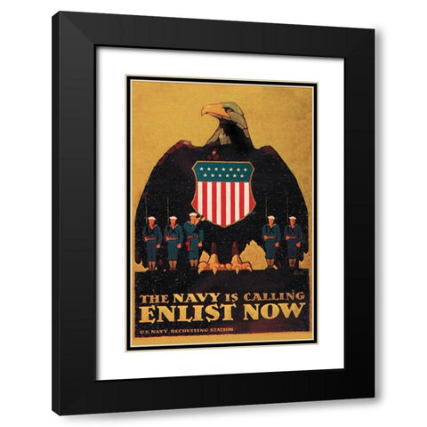 WWI: Navy is Calling: Enlist Now Black Modern Wood Framed Art Print with Double Matting by Britton